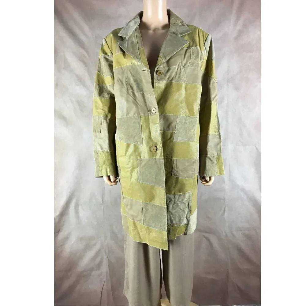 Plus Size 3X/4X Vintage Leather Patchwork Jacket VIA ACCENTI - Picture 12 of 15